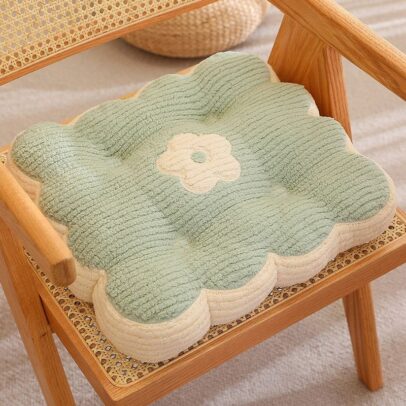 เบาะรองนั่งสีเขียว 40x40cm เบาะนั่งพื้น เบาะรองนั่งเก้าอี้ ใช้พิงหลังได้ ลวดลายดอกไม้ หนานุ่มนั่งสบาย