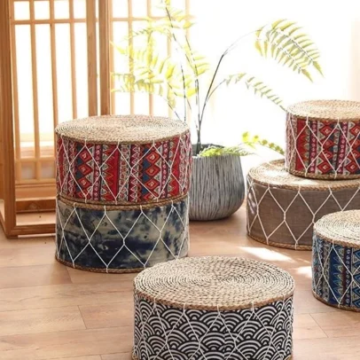 เบาะรองนั่งสานด้วยหญ้า สไตล์ญี่ปุ่น สำหรับบ้าน หน้าต่าง พื้นห้อง มีหลายสีให้เลือก 3 ชิ้น